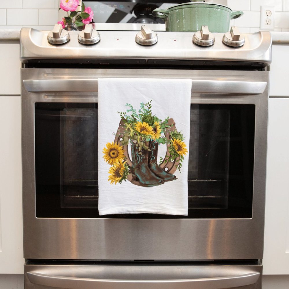 Unique Handmade Decorative Towel Cowboy Boots & Sunflower Designs